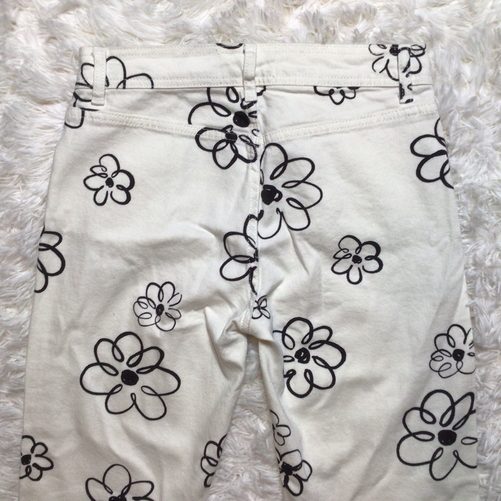 Reformation Julianna Organic Cotton Zip Straight Mid Rise White Black Flower 26 - Picture 6 of 10